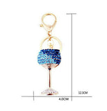 Wine Glass Rhinestone Bag Charm/Keyring  Blue/White Crystal