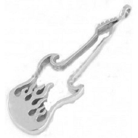 STAINLESS STEEL ELECTRIC GUITAR WITH FLAMES PENDANT no chain