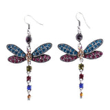 Alloy Multicolor Crystal Dragonfly Dangle Earrings  8 x 4.3 cm size