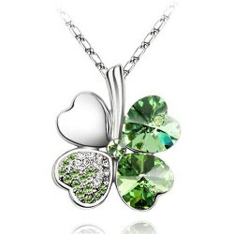 Celtic Green Shamrock pendant with Austrian crystals and chain