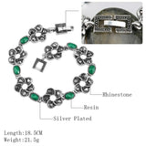 Antique Silver Plated Turkish Style  bracelet with Green Resin Stones 7.5 in