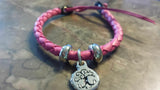 Irish Pewter Pink Leather Rounded Woven Adustable Bracelet