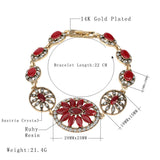 Gold Plated Turkish Style Red Flower Resin and Crystal bracelet 8 in end to end