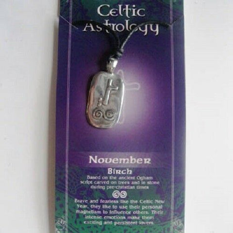 Irish Pewter Celtic Astrology Pendant - November- Birch symbol