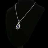 Turkish Style silver plated necklace with blue and clear stones & popcorn chain