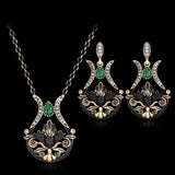 Turkish Style  necklace and earrings set with green colored stones