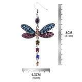 Alloy Red Crystal Dragonfly Dangle Earrings  8 x 4.3 cm size