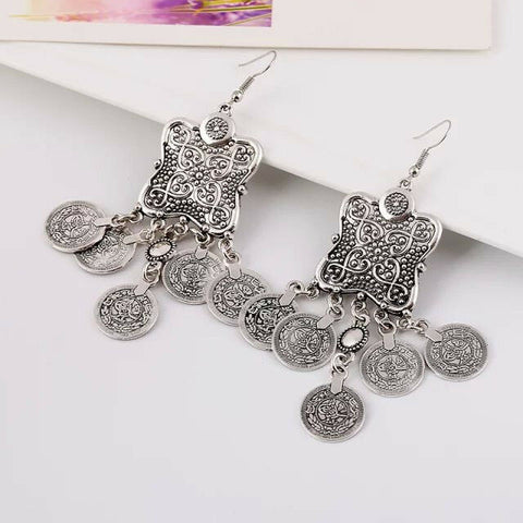 Turkish Style Silver Color Coin Earrings