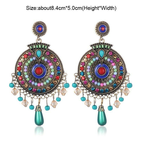 India Style Antique Gold Color Multicolor Drop Earrings