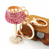 Wine Glass Rhinestone Bag Charm/Keyring  Pink/White Crystal