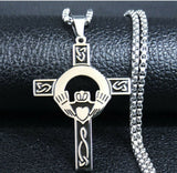 Celtic Knotwork Stainless Steel Claddagh Cross Pendant  with 20 in box chain
