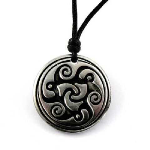 Irish Pewter Celtic  Spiral Circle pendant with adjustable black cord