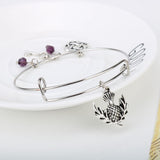 Scottish Thistle, Celtic Knot, Purple Beads and heart Key Expandable Bangle