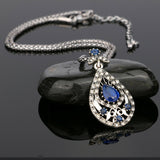 Turkish Style silver plated necklace with blue and clear stones & popcorn chain