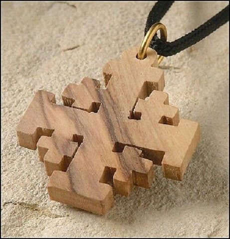 Olive Wood Jerusalem Cross  Pendant with Adjustable Black Cord