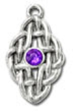 Pewter Celtic  Knot Pendant with Purple stone and Adjustable Black Cord