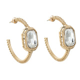 Hoop Earrings Gold Plated Rectangle Clear Rhinestone 39mm(1 4/8") x 37mm(1 4/8")