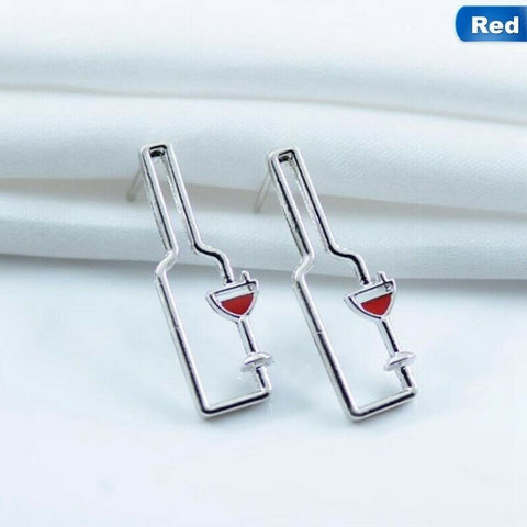 Alloy Metal Wine Bottle and Wine Glass Stud Earrings 1.4 x 3.1 cm