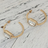 Hoop Earrings Gold Plated Rectangle Clear Rhinestone 39mm(1 4/8") x 37mm(1 4/8")