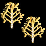 Women's Stainless Steel Gold IP Tree of Life Stud Polished Earrings with CZs.