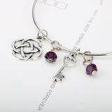 Scottish Thistle, Celtic Knot, Purple Beads and heart Key Expandable Bangle