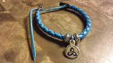 Irish Pewter Blue Leather Trinity Ireland Rounded Woven Adustable Bracelet