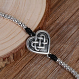 Leather Antique Silver Black Heart Celtic Knot Bracelet 21cm(8 2/8 In)