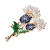 Enamel Blue and Green Diamante Scottish Thistle Brooch with pearls 35 mm x 55 mm