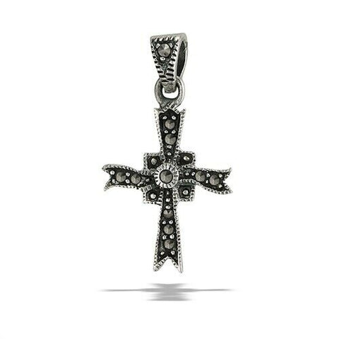 Sterling Silver Small Marcasite Cross Pendant