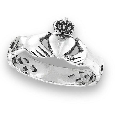 STERLING SILVER CLADDAGH WITH CELTIC WEAVE RING