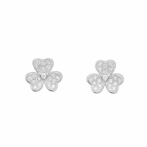 Irish Celtic Sterling Silver Shamrock stud earrings with CZ stones