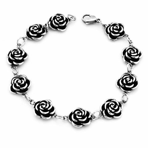 Stainless Steel Rose Flower Bracelet 9.5 in