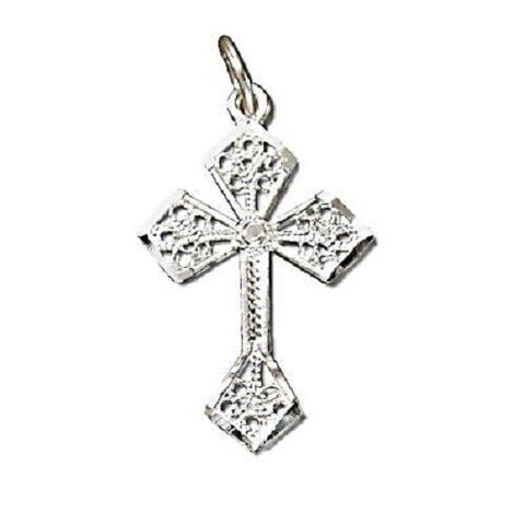 Sterling Silver  Diamond Cut Filigree Cross Pendant