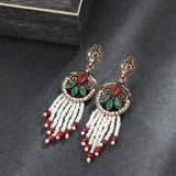 Turkish Style Antique Gold-Plated  Resin/Crystal & Bead & StoneTassel Earrings
