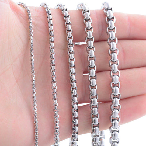 316L Stainless Steel 24 Inch 6 mm Rounded Box Neck Chain Necklace