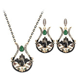 Turkish Style  necklace and earrings set with green colored stones