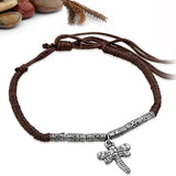 Fashion Bali Beads Dragonfly Charm Brown Crochet Woven Adjustable Bracelet