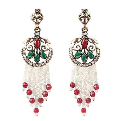 Turkish Style Antique Gold-Plated  Resin/Crystal & Bead & StoneTassel Earrings