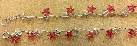 Sterling Silver Bead Anklet With Stars (Pink,Purple,Red)