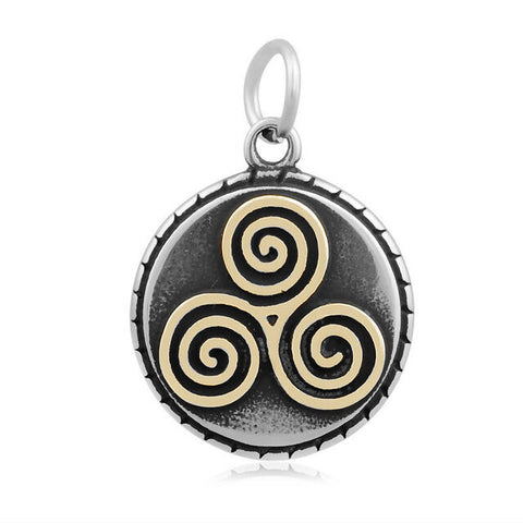 316L Stainless Steel Celtic with gold colored Spiral Triskele Pendant no chain