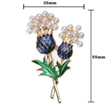 Enamel Blue and Green Diamante Scottish Thistle Brooch with pearls 35 mm x 55 mm