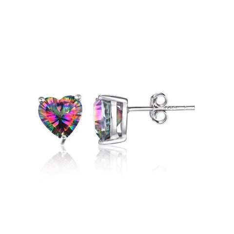 925 STERLING SILVER 1.59CT HEART SHAPE 6MM MYSTIC GEMSTONE STUD EARRINGS
