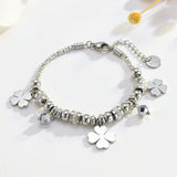 Stainless Steel 4 leaf clover charm and bead bracelet 17.5 cm plus 3 cm extender