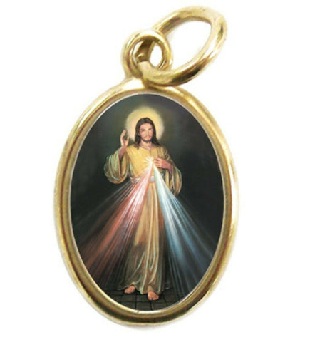 Gold Divine Mercy Photo Pendant Made in Italy I.25 inch Ht