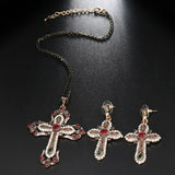 Turkish Style Cross  necklace and earrings set with colored stones