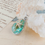 Ocean Starfish/shell Transparent Resin Necklace Ball Chain Silver Plated 18 in