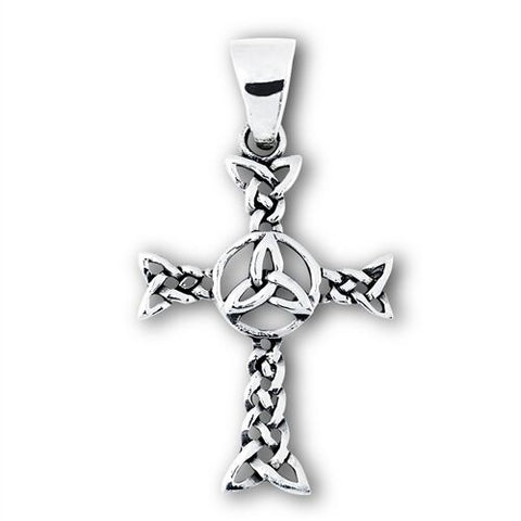STERLING SILVER CELTIC WEAVE & TRINITY CROSS PENDANT without chain