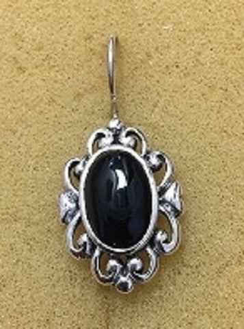 Sterling Silver Victorian Dangle With Synthetic Black Onyx Earring