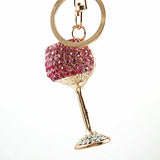 Wine Glass Rhinestone Bag Charm/Keyring  Pink/White Crystal