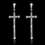 Sparking Silver Color Rhinestone Crystal Cross Long  Earrings